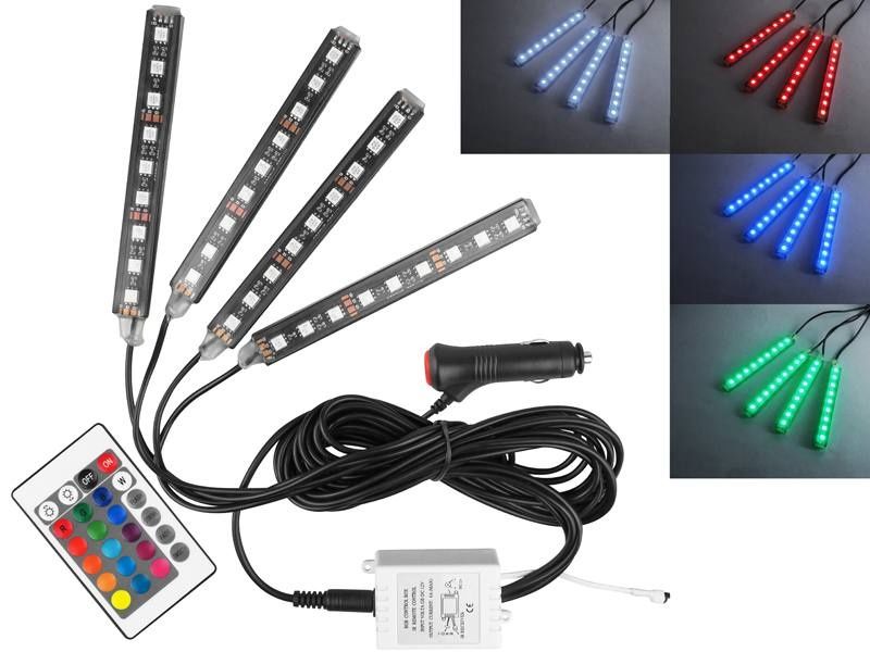 Oświetlenie Wnętrza Samochodu Auta Ambient 4x Listwa RGB 9 x LED