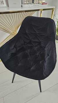 Krzesła tapicerowane glamour welur czarne 6szt.