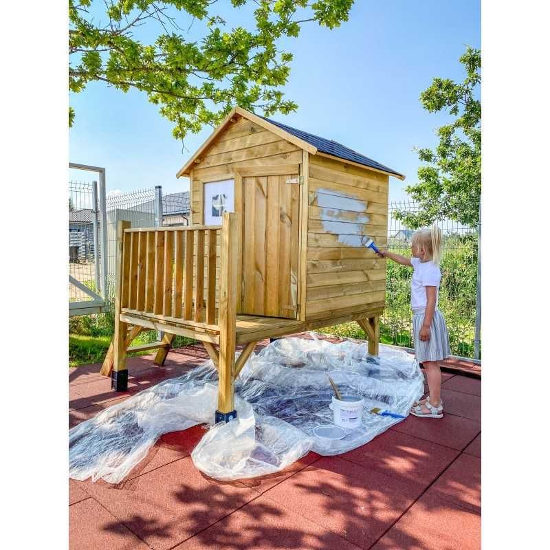Drewniany domek ogrodowy dla dzieci Tomek ze zjeżdżalnią OD RĘKI