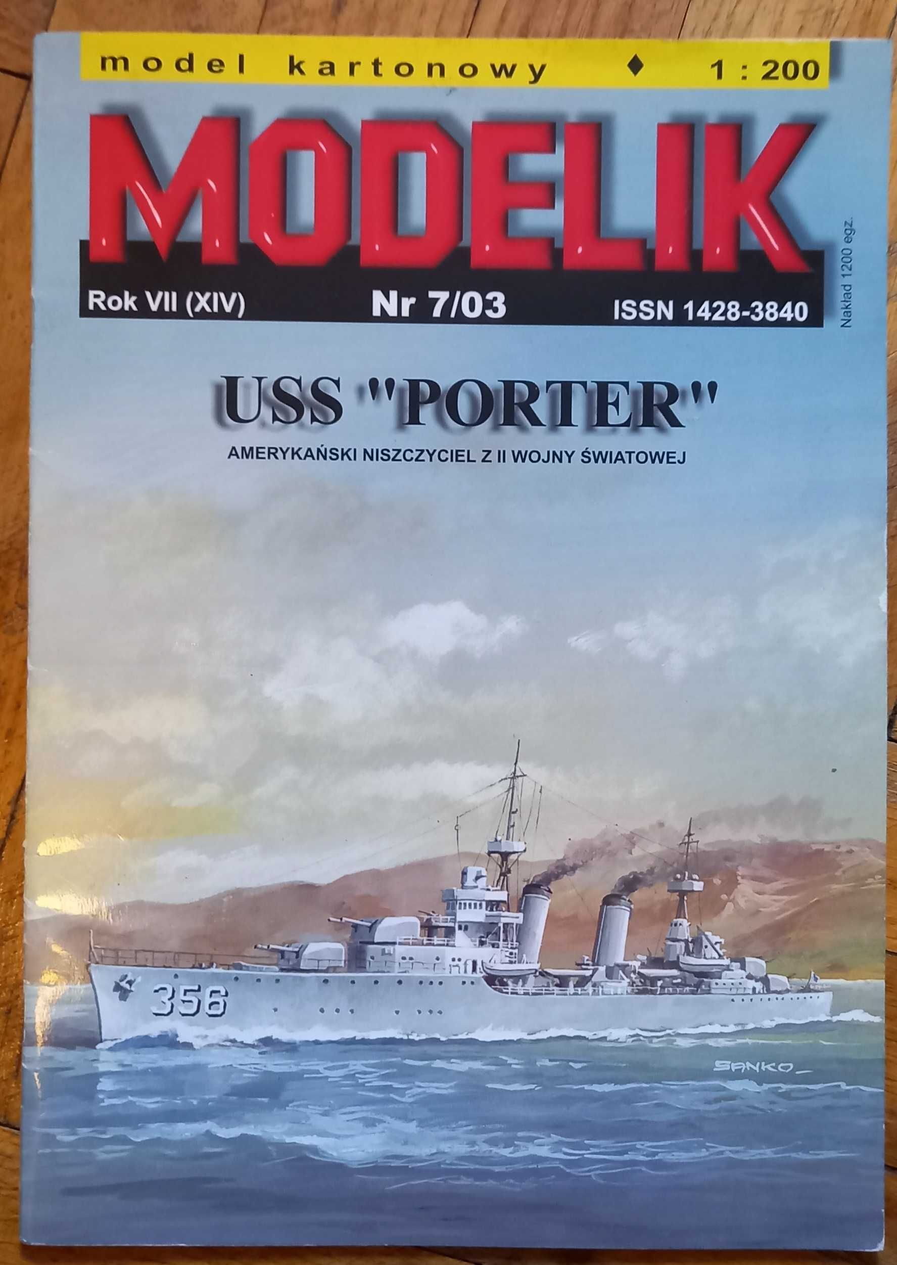 Model kartonowy, amerykański niszczyciel USS Porter, wyd. Modelik.