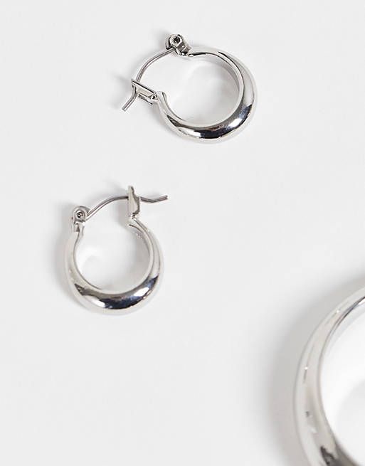 ASOS DESIGN Zestaw 3 srebrnych kolczyków 30770