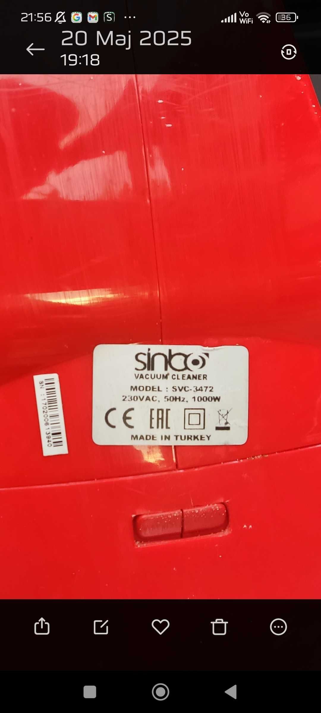Odkurzacz pionowy / ręczny Sinbo SVC-3472