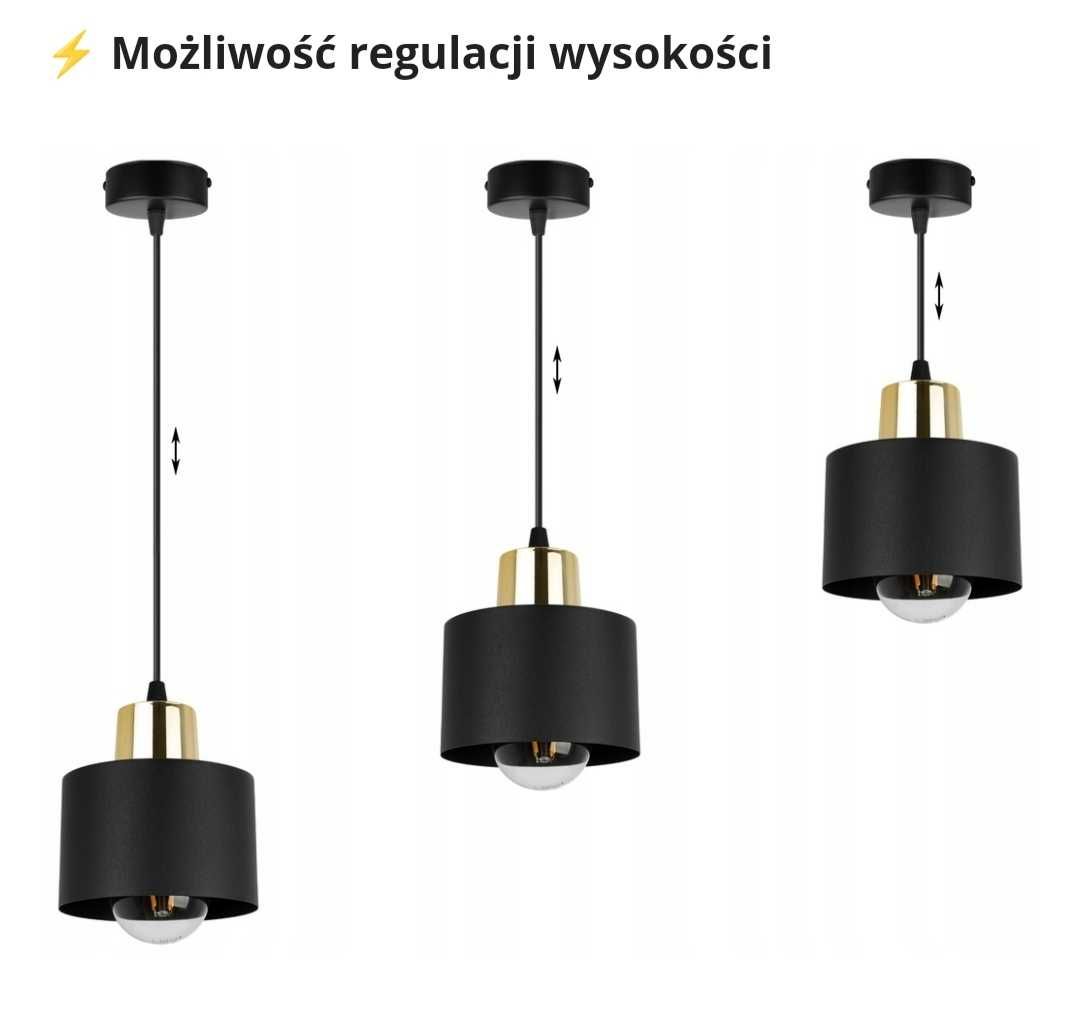 Nowa lampa wisząca sufitowa czarno złota z żarówką