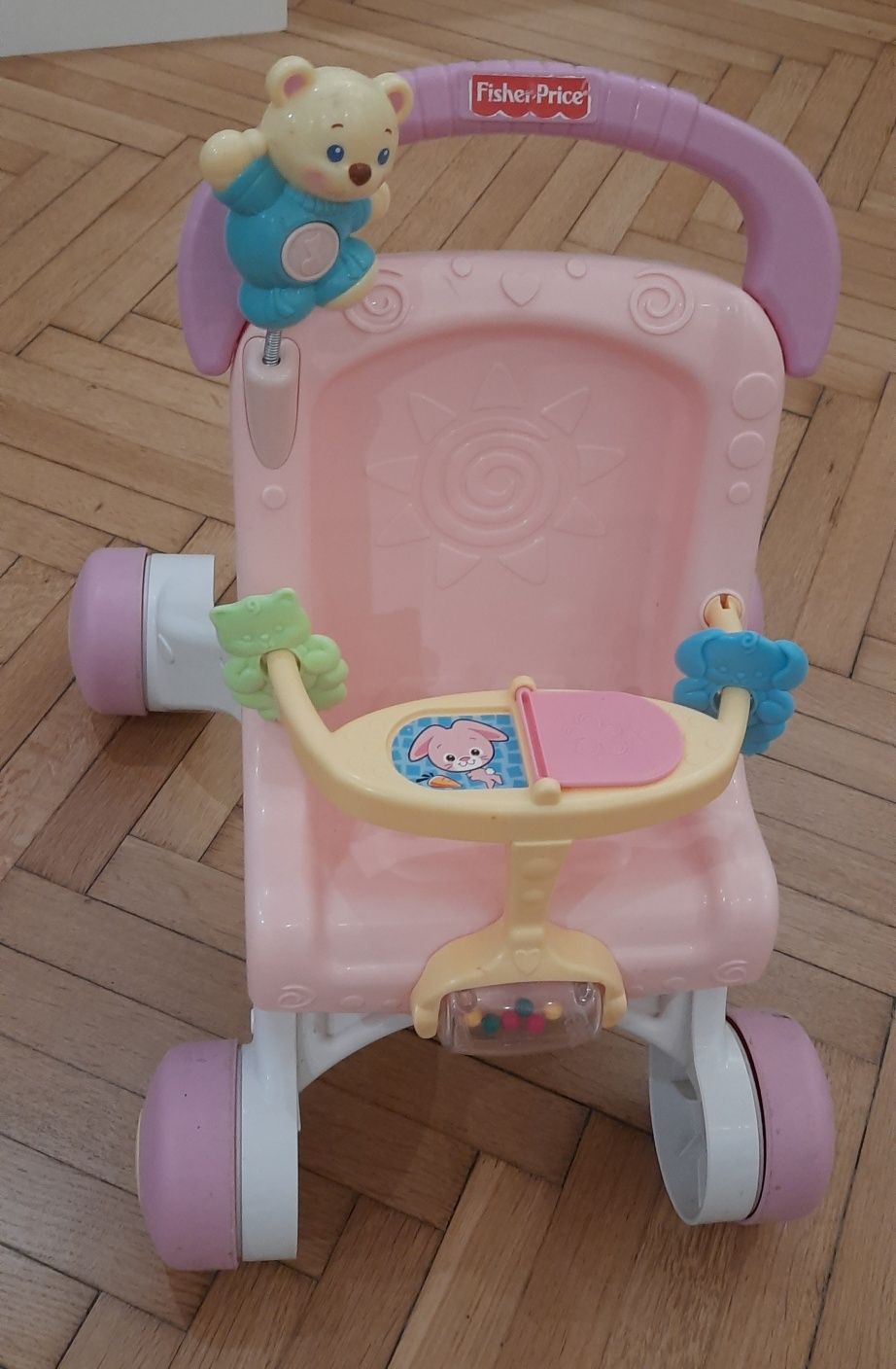 Wózek,  pchacz, chodzik różowy Fisher price