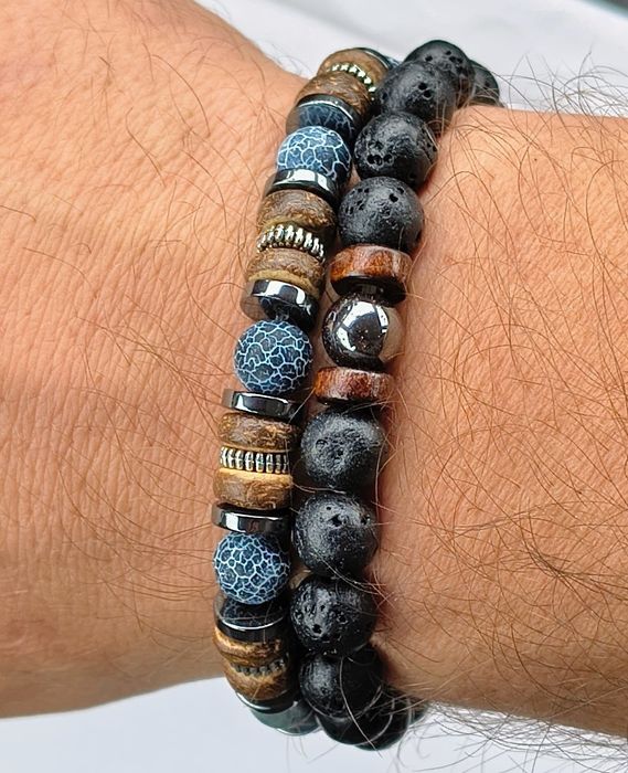 Komplet 2 sztuk bransoletek męskich z kamienia naturalnego