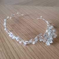 Wianek biżuteryjny ślubny srebrny z perełkami