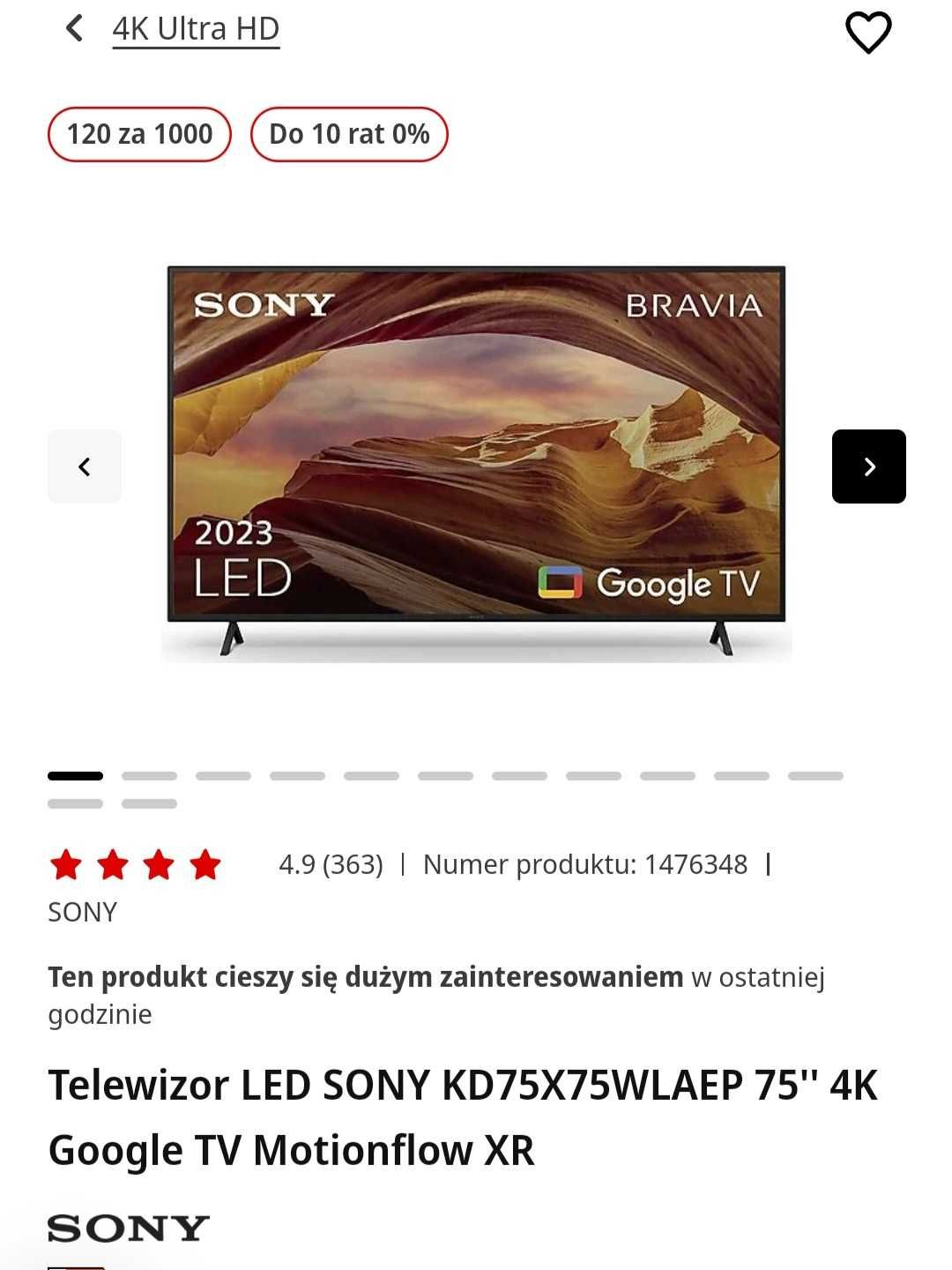 Telewizor LED SONY KD75X75WLAEP 75'' 4K Google TV Motionflow XR