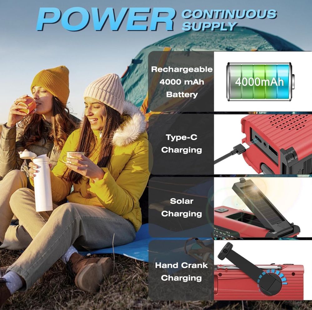 Rádio solar powerbank de sobrevivência - 4000mAh