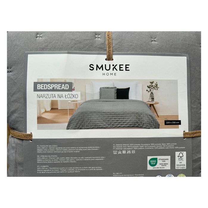 Narzuta Smukee 220x200 cm jasnoszara