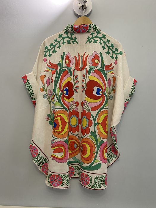 Lniana koszula folk boho kolorowa wzory oversize wiosna lato szeroka