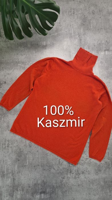 Golf 100% Kaszmir Cashmere. Rudy Pomarańczowy. Rozmiar 44 XL