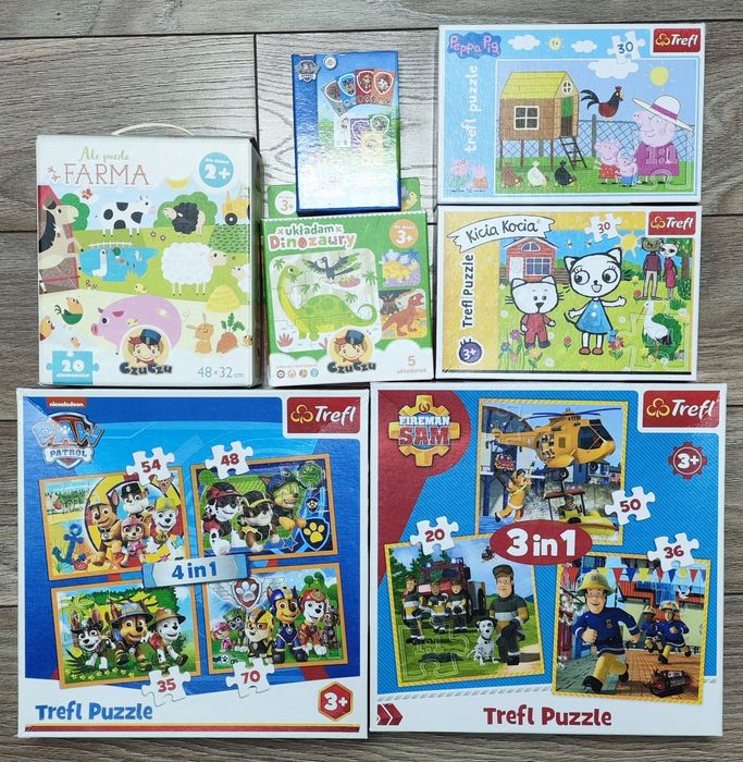 Puzzle psi patrol świnka peppa strażak sam kicia kocia farma karty