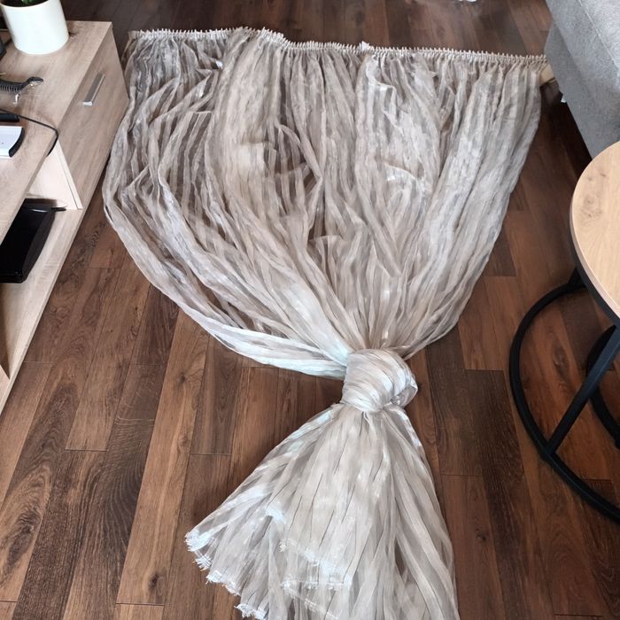 Firana 190x280 ekri złote paski pionowe, do wiązania