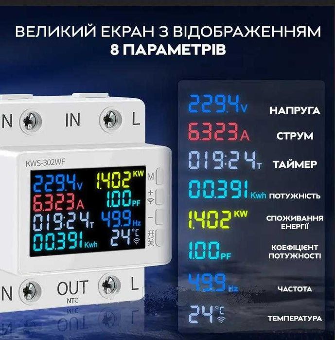 Умный cчетчик электроэнергии, реле контроля напряжения ваттметр с WIFI