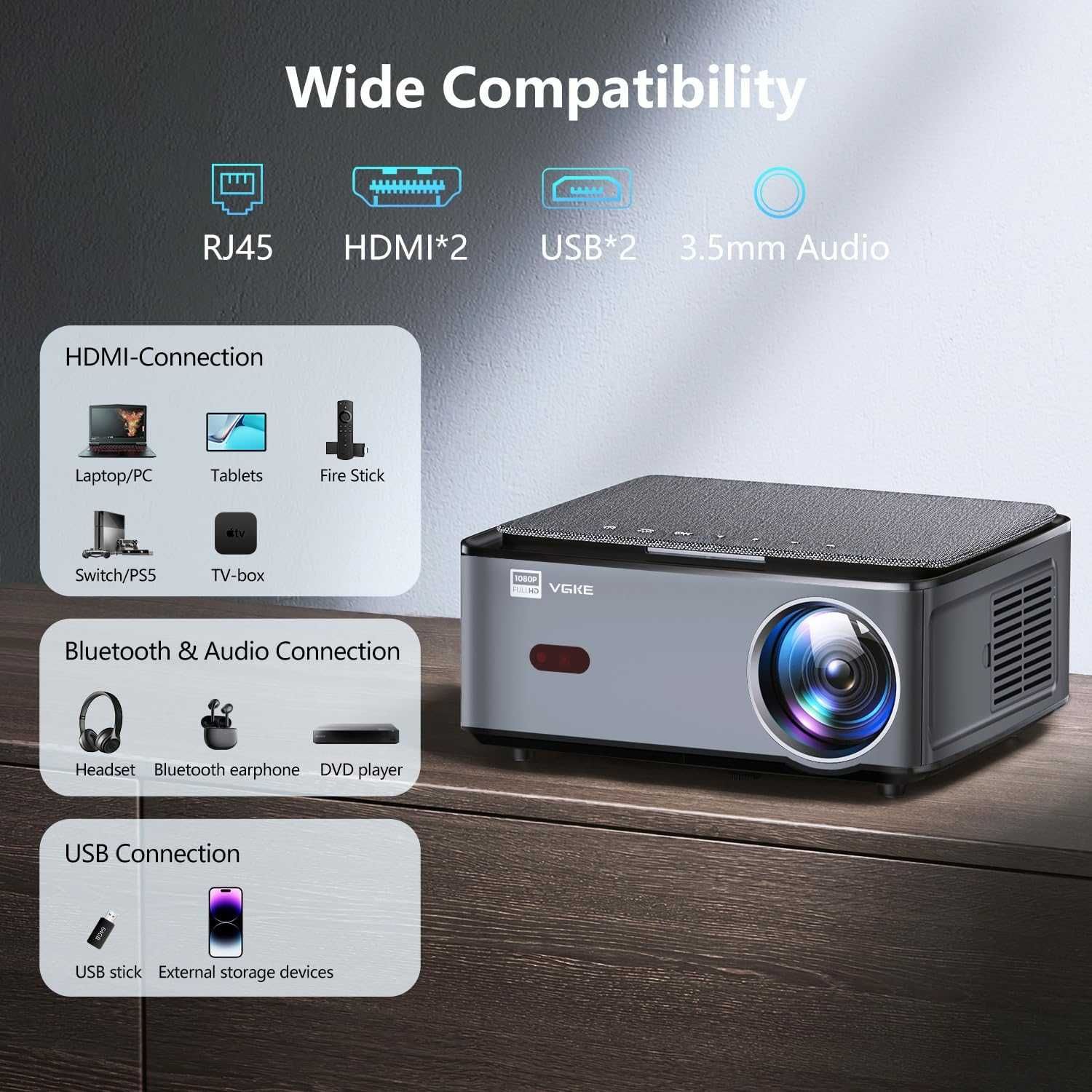 Проектор VGKE T28 Full HD Wi-Fi Bluetooth Android 9
