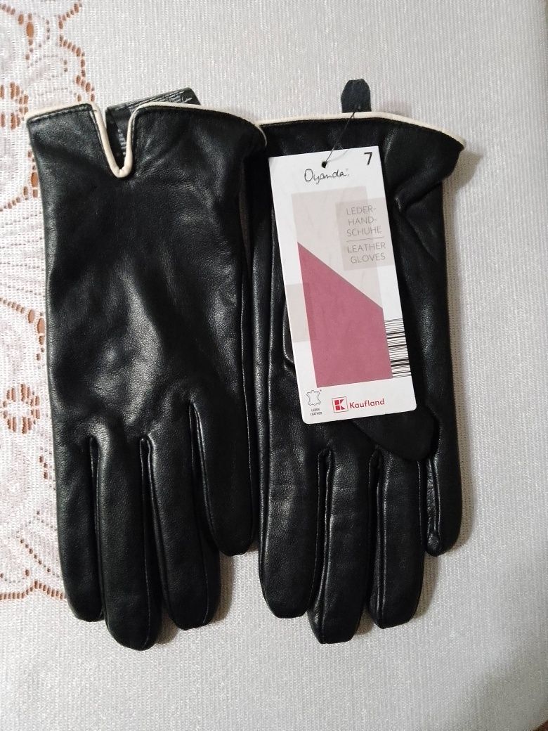 Rękawiczki damskie czarne rozmiar 7 skóra ekologiczna