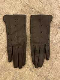Rękawiczki skórzane ciemny brąz