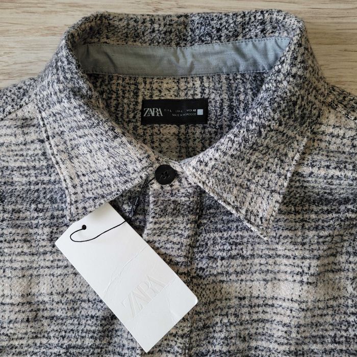 ZARA розмір L чоловіча Relaxed fit куртка сорочка біла сіра оверсайз