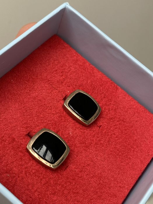 Чоловічі срібні запонки з оніксом та позолотою