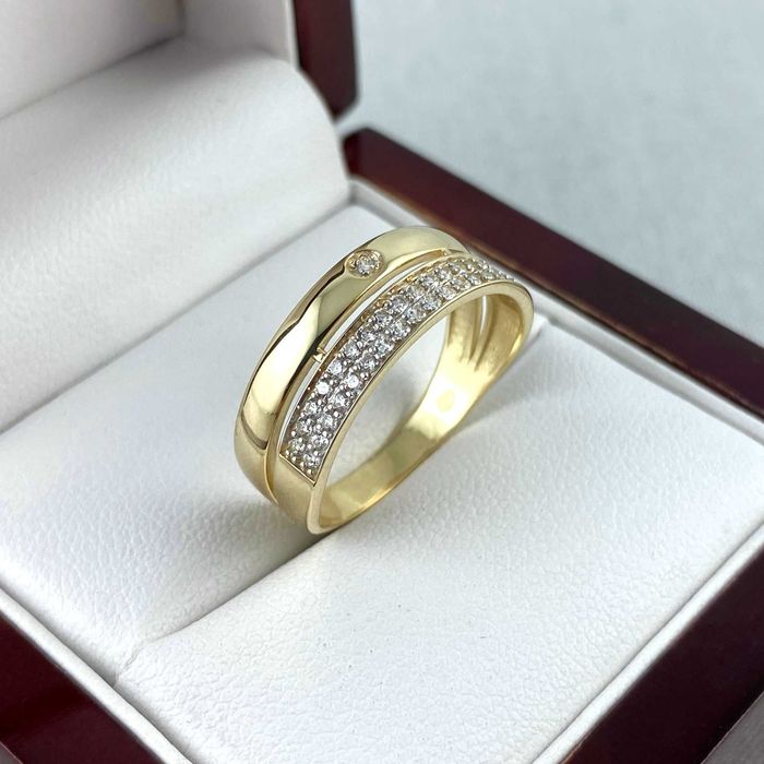 Zjawiskowy ZŁOTY pierścionek z cyrkoniami PRÓBA 585 (14K) rozmiar 21