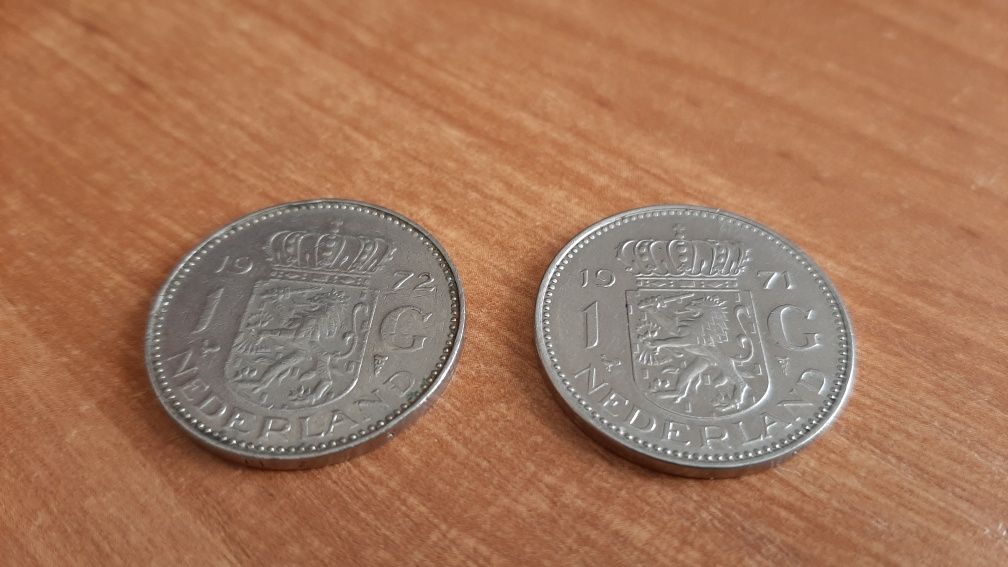 Monety 2 x 1 Gulden 1971+1972 do kolekcji/odwrotka,skrętka/defekt
