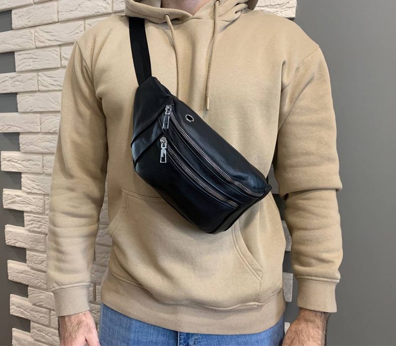 Мужская кожаная сумка через плечо бананка чоловіча шкіряна сумка