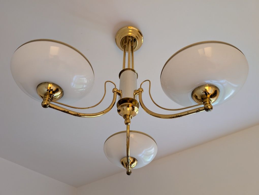 Żyrandol lampa sufitowa biało złota na 3 żarówki