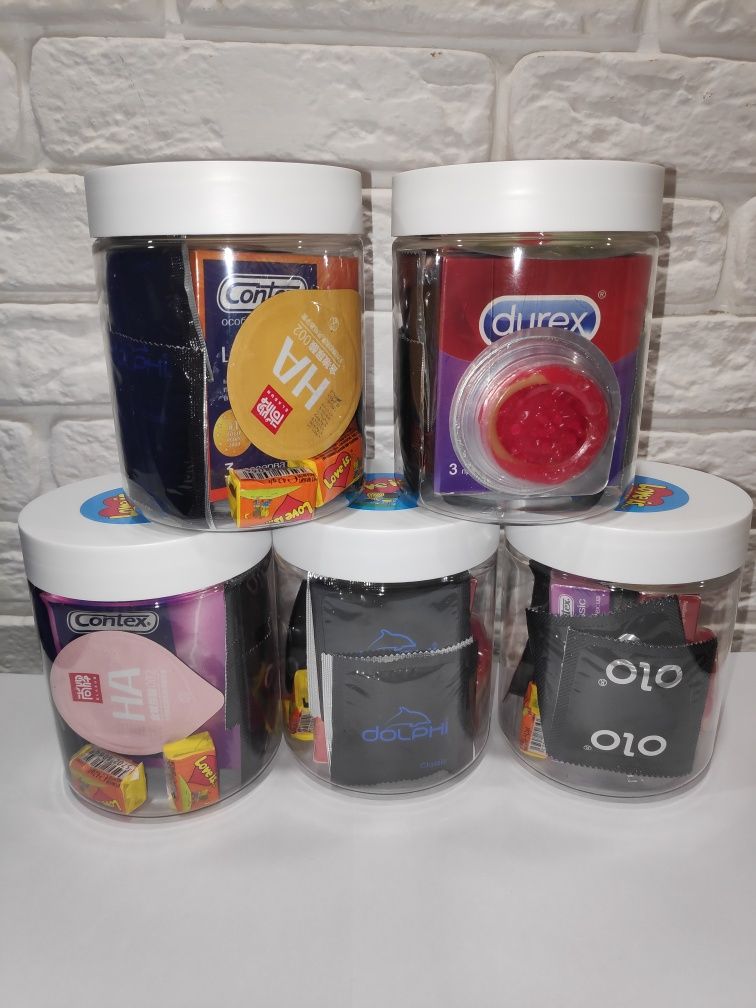 Набор презервативов подарочный 21 шт в банке Love is..Contex Durex Olo