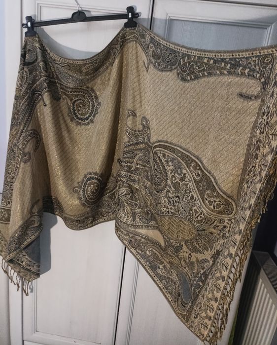 Ogromny xxxl szal vintage kaszmirowy dwustronny 100% kaszmir