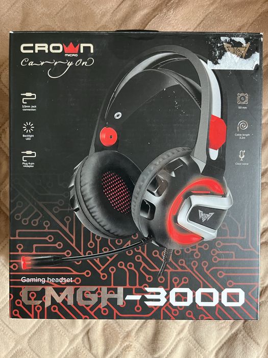 Продам ігрові навушники з мікрофоном та червоною підсвіткою