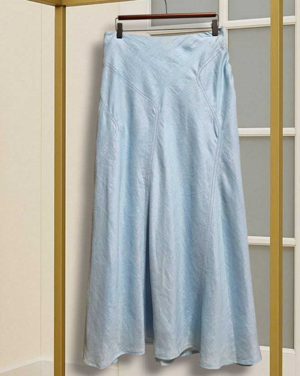 Голубая длинная льняная юбка Laura Ashley