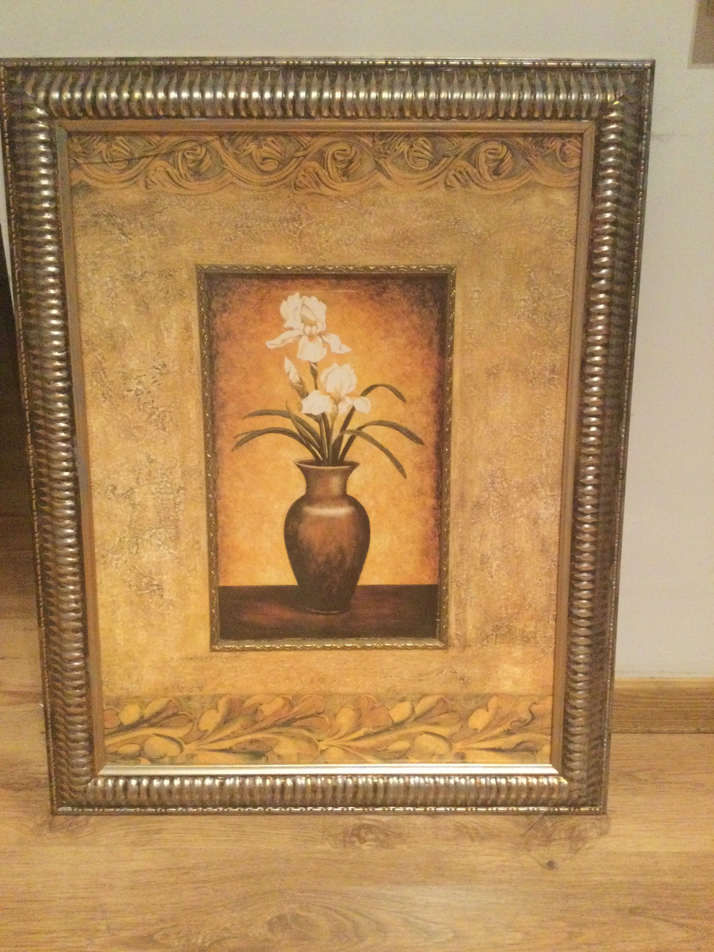 Obraz z szybą złota ramą kwiaty lilie 70x55 cm duzy passe partout