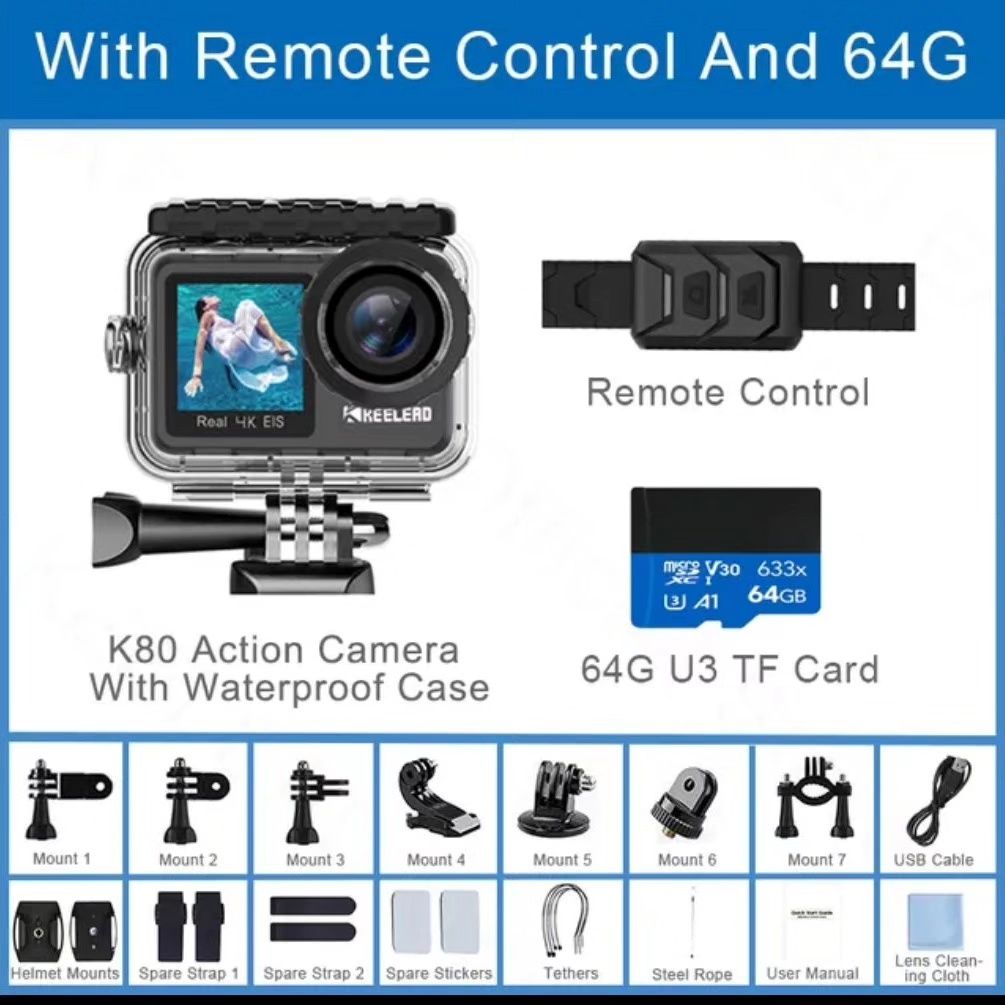 K80 Action Camera 4K  com controlo remoto e Extras