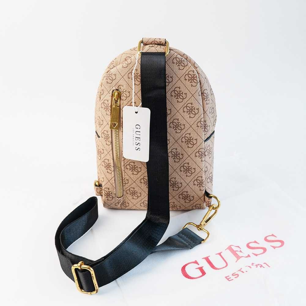 Жіноча/чоловіча бананка Guess 7519 світло коричнева сумка через плече