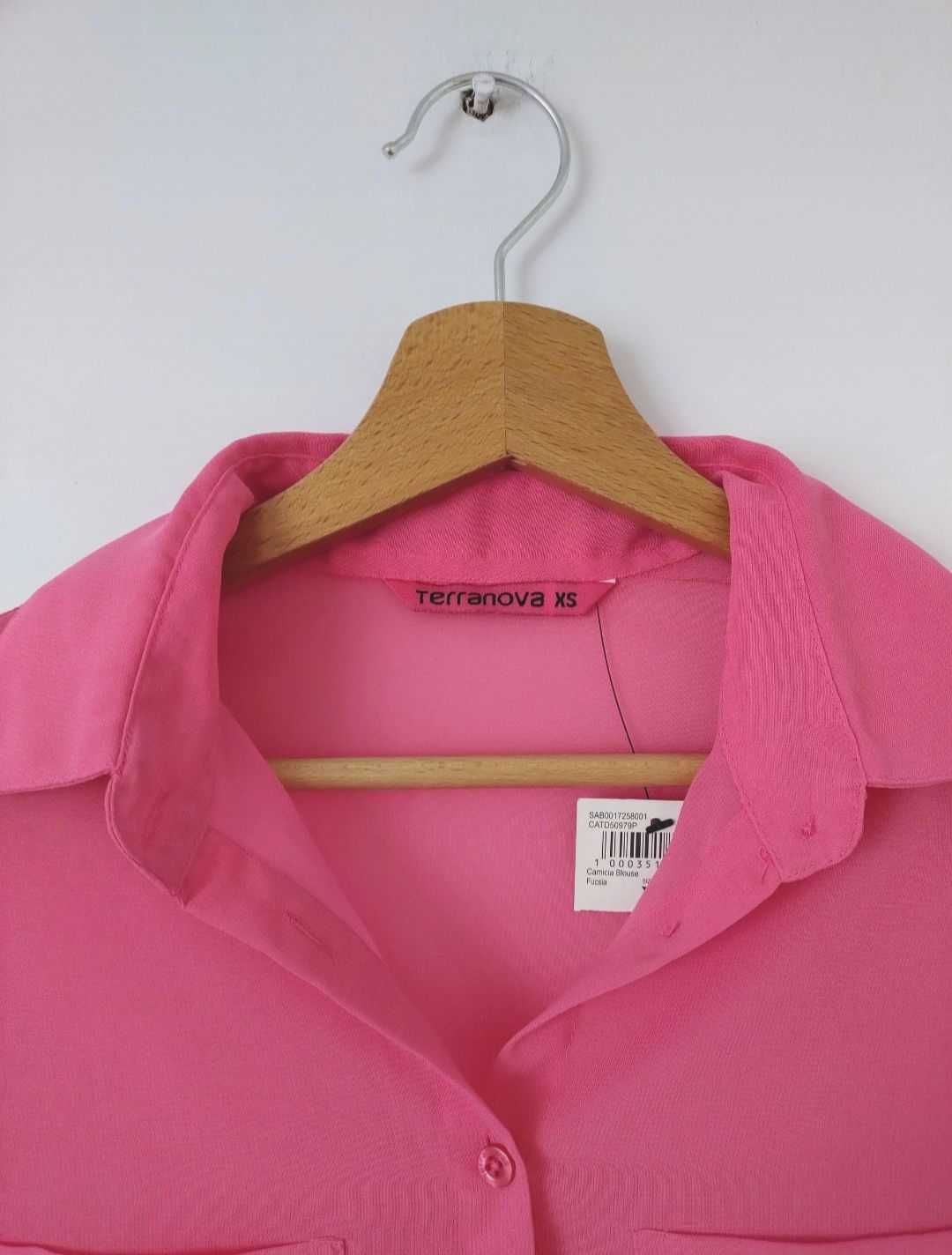 NOWA różowa koszula mgiełka bluzka neonowa Terranova długi rękaw 34 XS