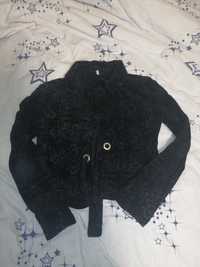 Пиджак с поясом вельвет чёрный с рисунком