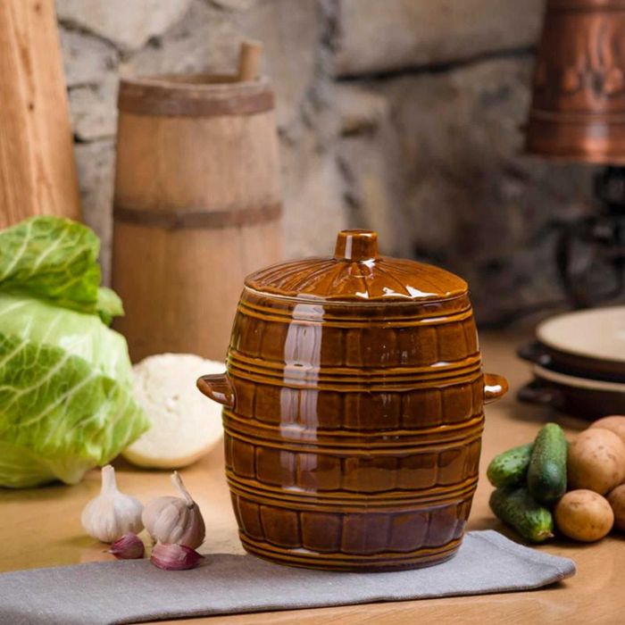Duża beczka do kiszenia ogórków kapusty warzyw kamionkowa 5l brąz