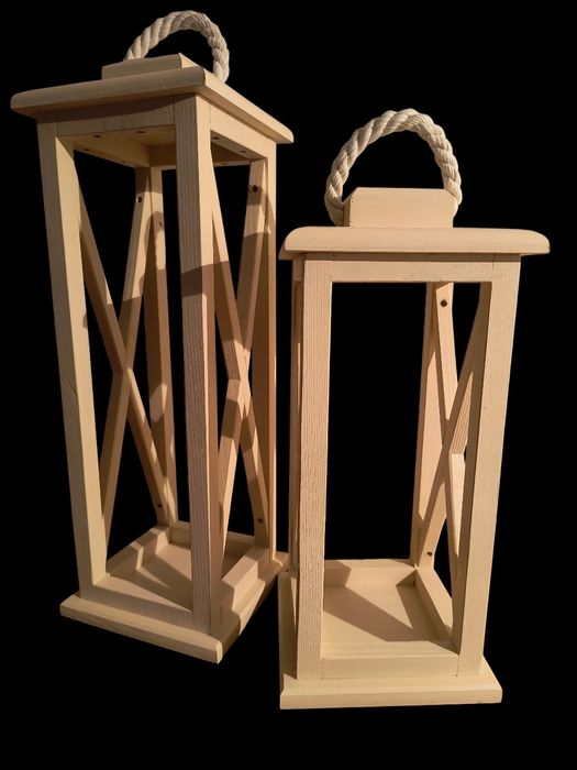 2x Lampion drewniany - BEŻOWY