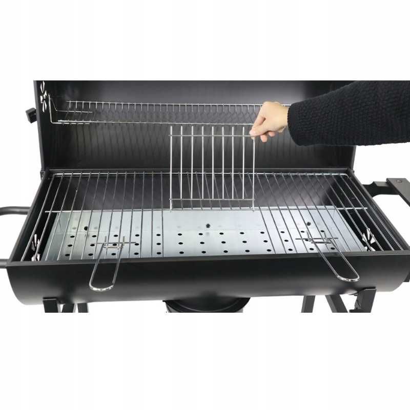 Grill Węglowy BLACK XL – Beczka z Półkami, Termometrem i Matą