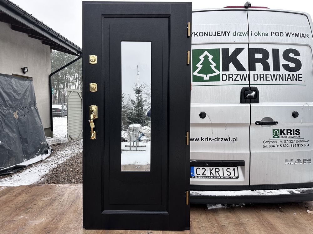 Drzwi zewnętrzne drewniane czarne Schlage Amerykańskie Cała Polska