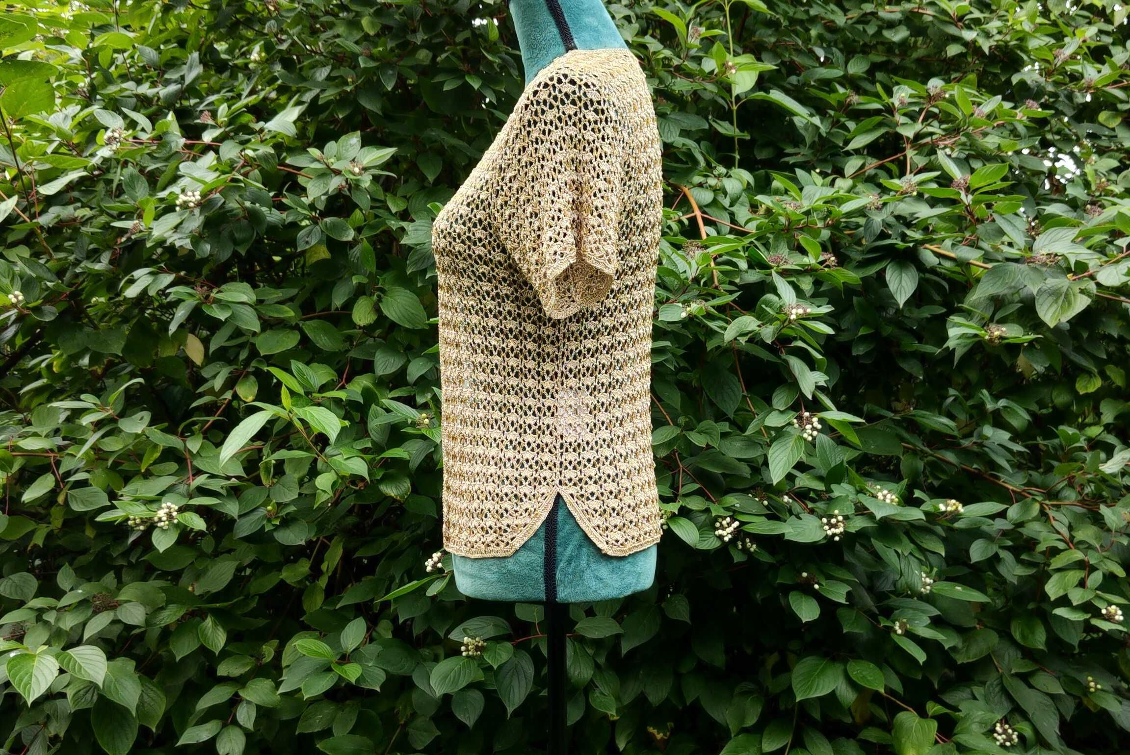 Beżowa narzutka vintage 38 M 40 L Adelsten retro boho hippie szydełko