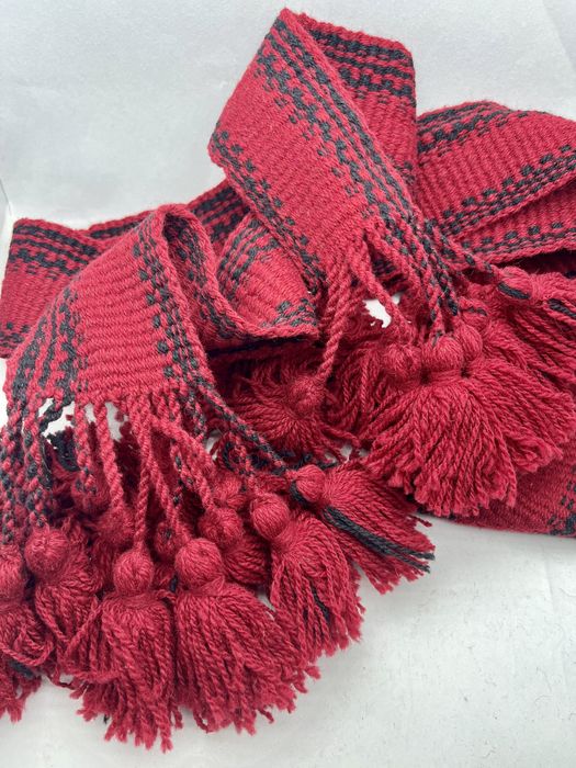 Бордовий тканий пояс напіввовна Червоний пасок крайка