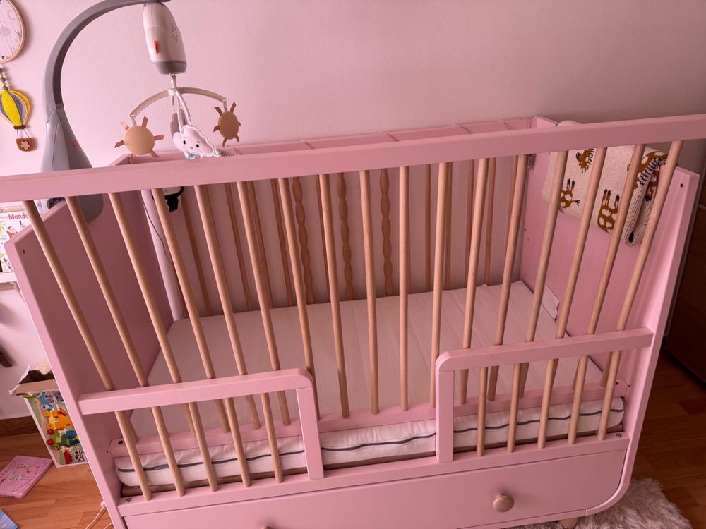 MYLLRA Berço c/gaveta, rosa, 60x120 com colchão