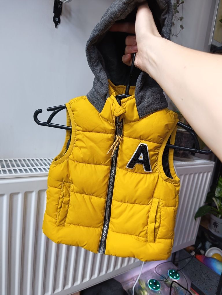 Kamizelka z kapturem, bezrękawnik żółty h&m 92