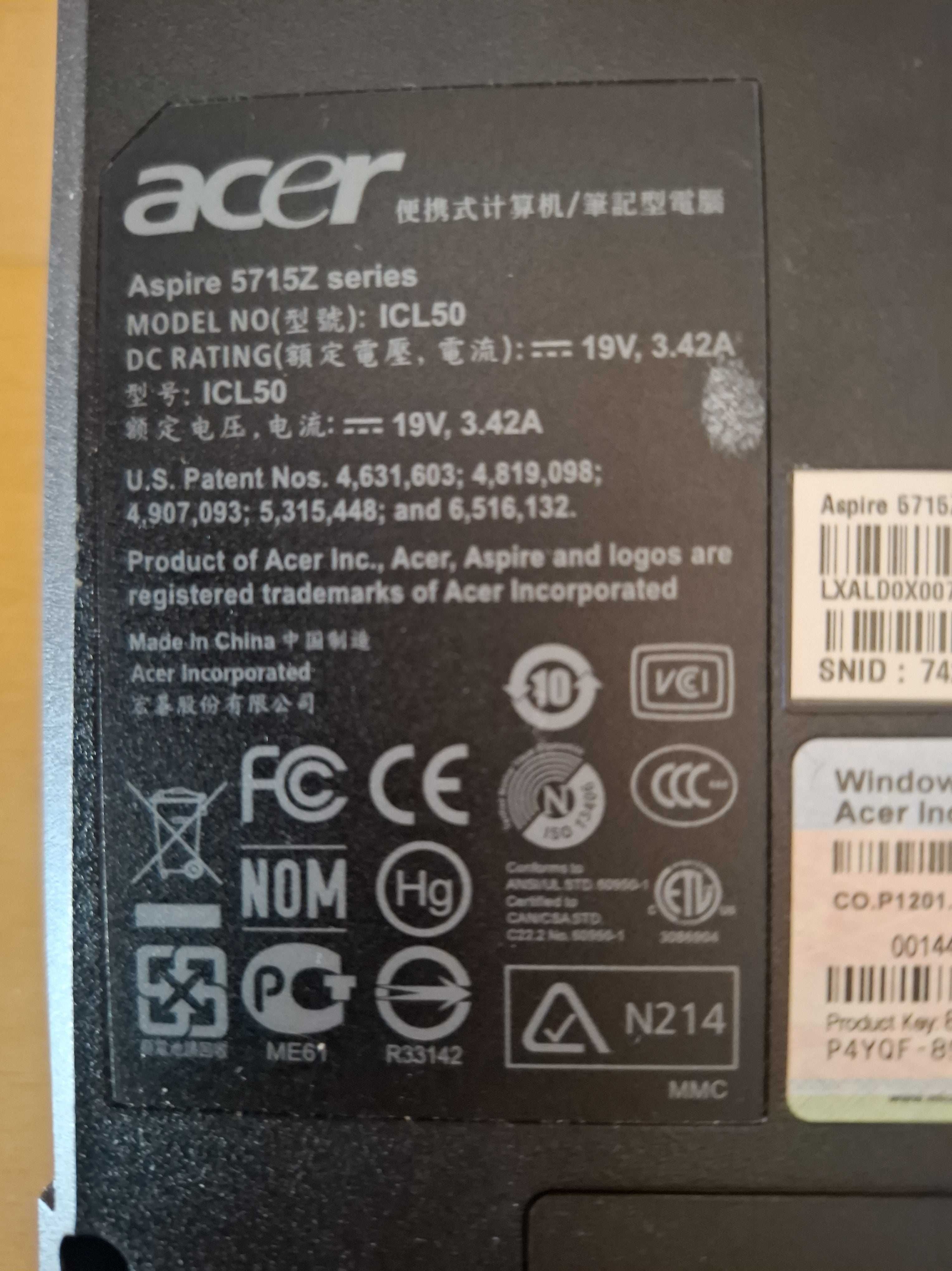 Portátil Acer Aspire 5715Z