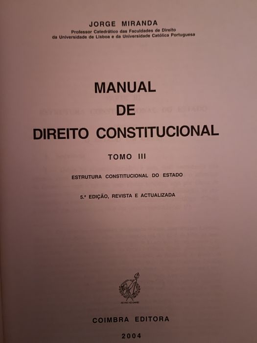 Manual de Direito Constitucional Tomo II e III - Jorge Miranda