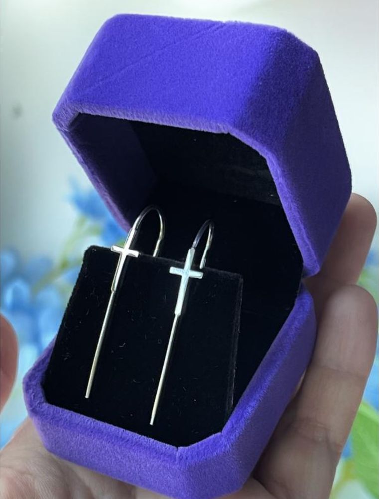 Сережки срібні 925 проба хрести довгі