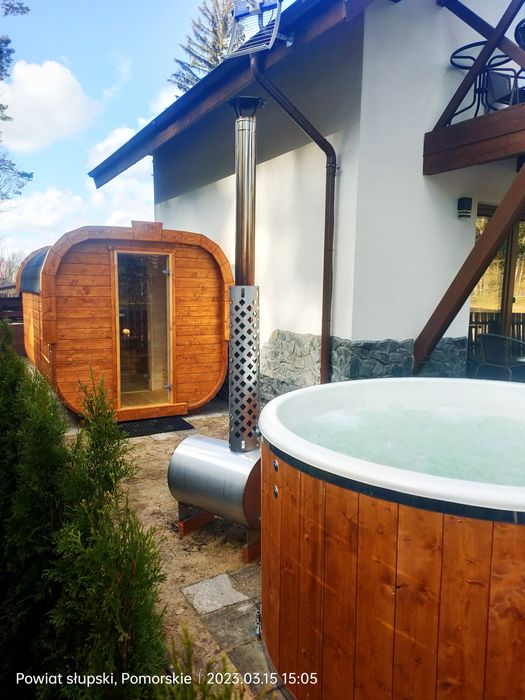 Domek nad jeziorem Korzybie sauna balia jacuzzi