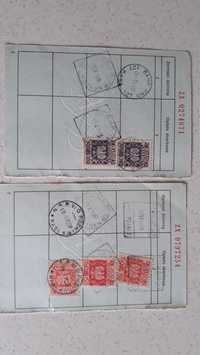 Kartki z książeczki walutowej - znaczki skarbowe PRL