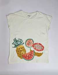 T-shirt kremowy z owocami dla dziewczynki rozmiar 152 Tape a l'oeil